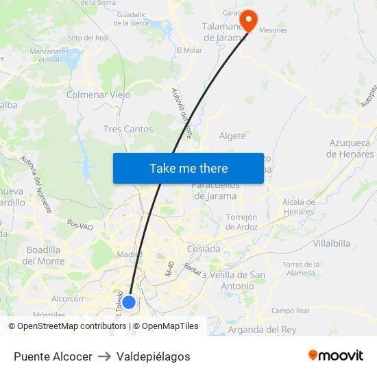 Puente Alcocer to Valdepiélagos map