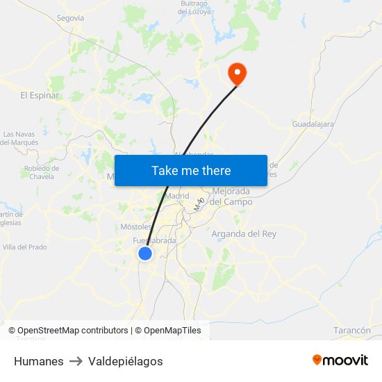 Humanes to Valdepiélagos map