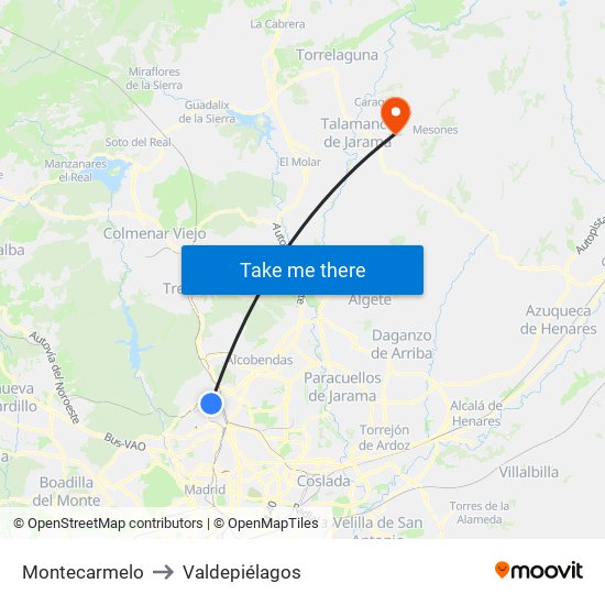 Montecarmelo to Valdepiélagos map