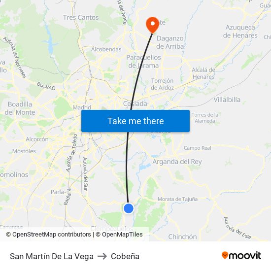 San Martín De La Vega to Cobeña map