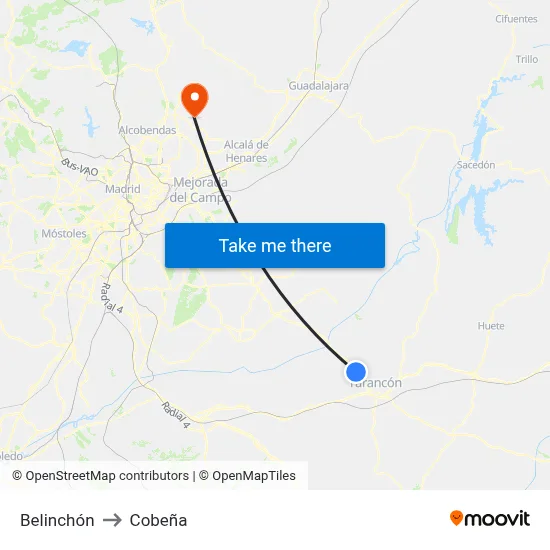 Belinchón to Cobeña map