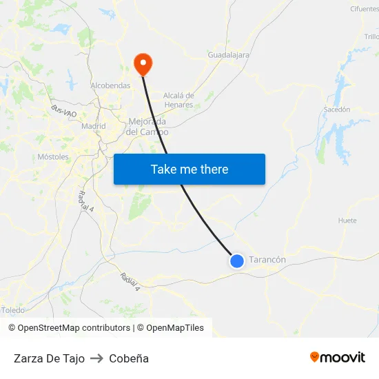 Zarza De Tajo to Cobeña map