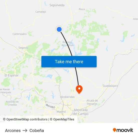Arcones to Cobeña map