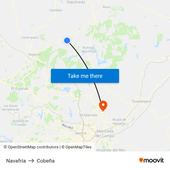 Navafría to Cobeña map