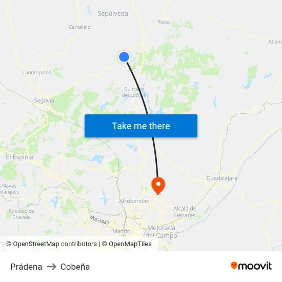 Prádena to Cobeña map