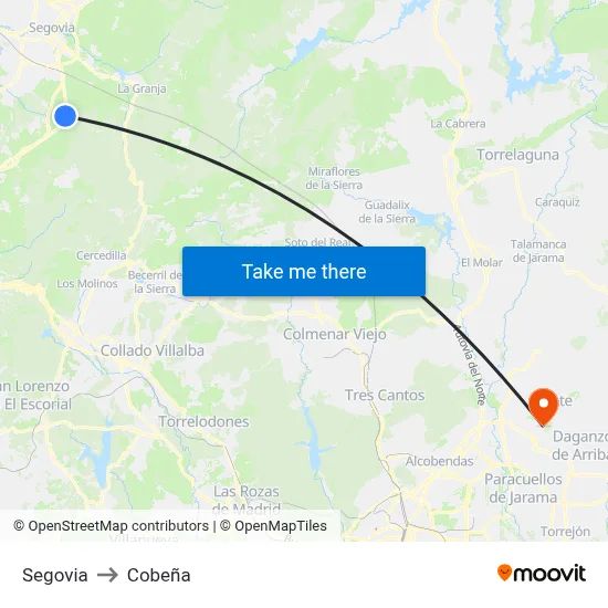 Segovia to Cobeña map