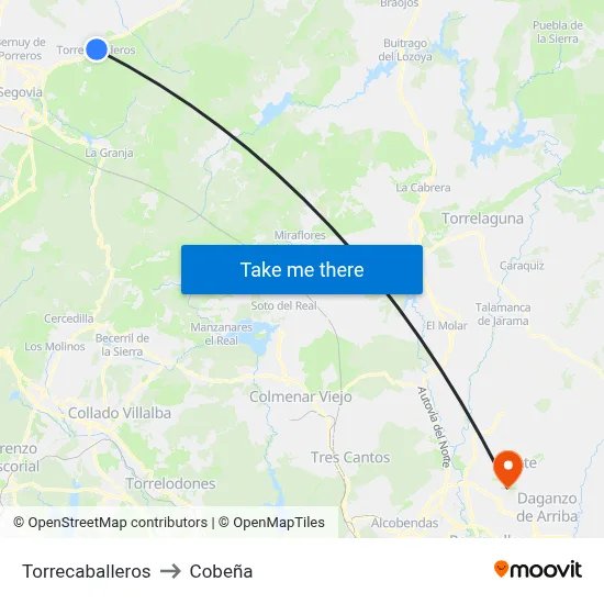 Torrecaballeros to Cobeña map