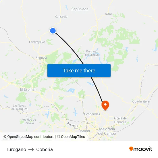 Turégano to Cobeña map