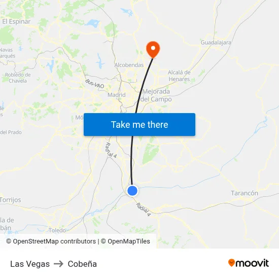 Las Vegas to Cobeña map