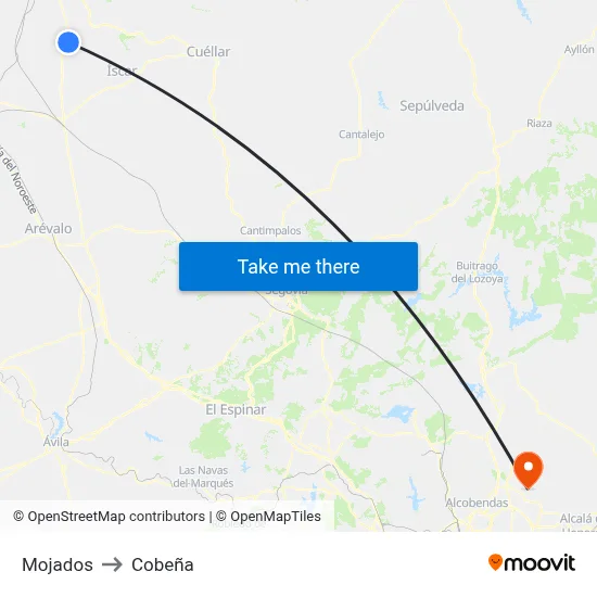 Mojados to Cobeña map