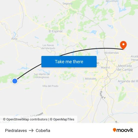 Piedralaves to Cobeña map