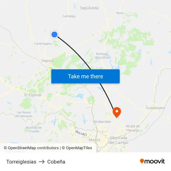 Torreiglesias to Cobeña map
