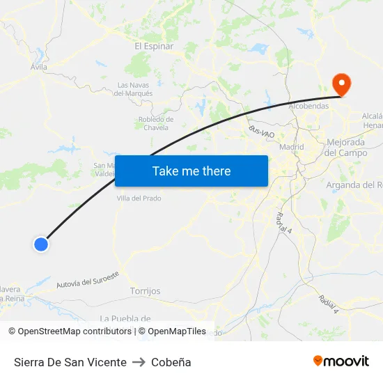 Sierra De San Vicente to Cobeña map