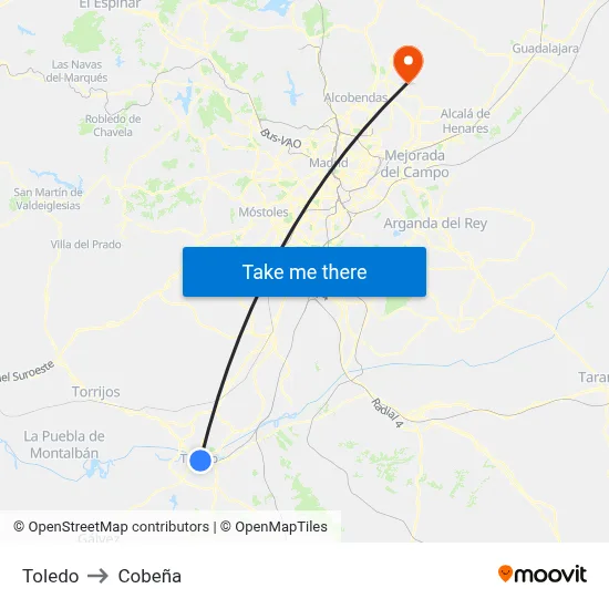 Toledo to Cobeña map