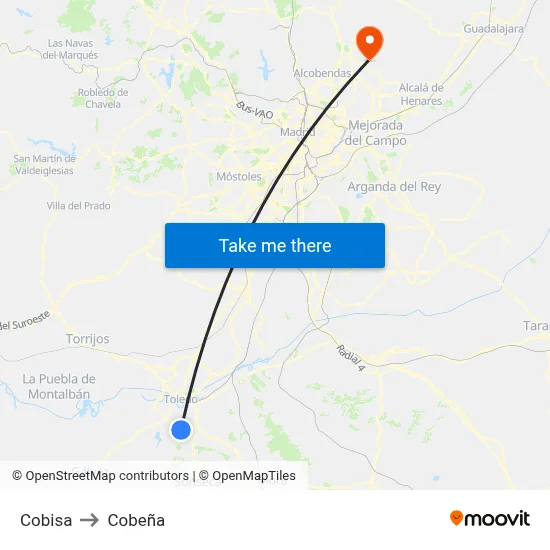Cobisa to Cobeña map