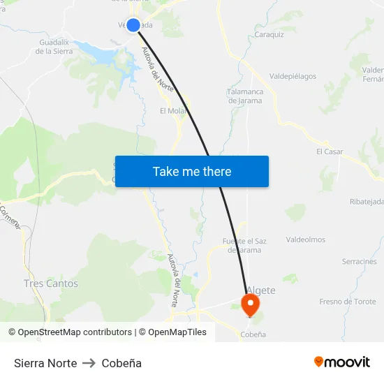 Sierra Norte to Cobeña map