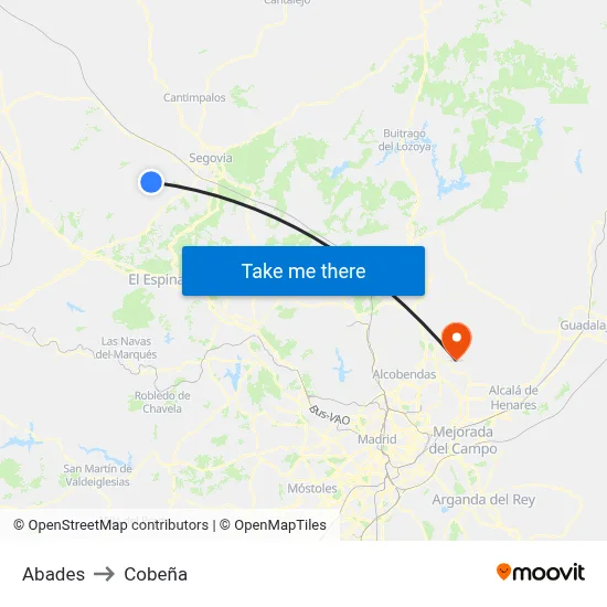 Abades to Cobeña map