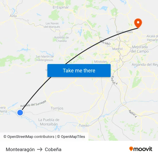 Montearagón to Cobeña map