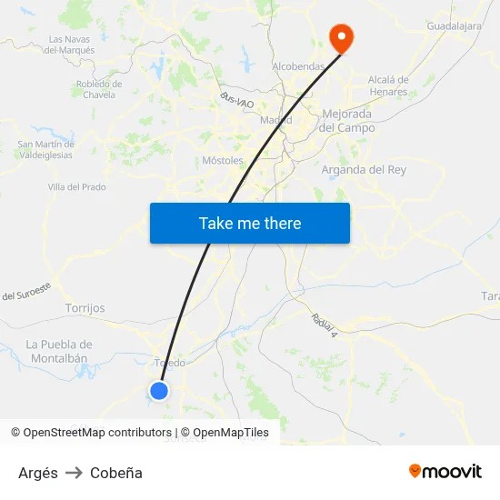 Argés to Cobeña map