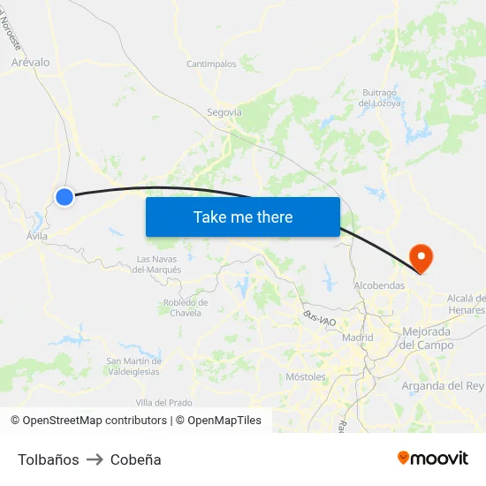 Tolbaños to Cobeña map
