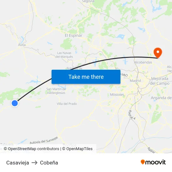 Casavieja to Cobeña map