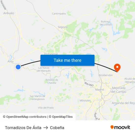 Tornadizos De Ávila to Cobeña map