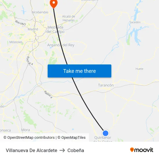 Villanueva De Alcardete to Cobeña map