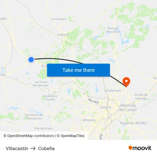 Villacastín to Cobeña map