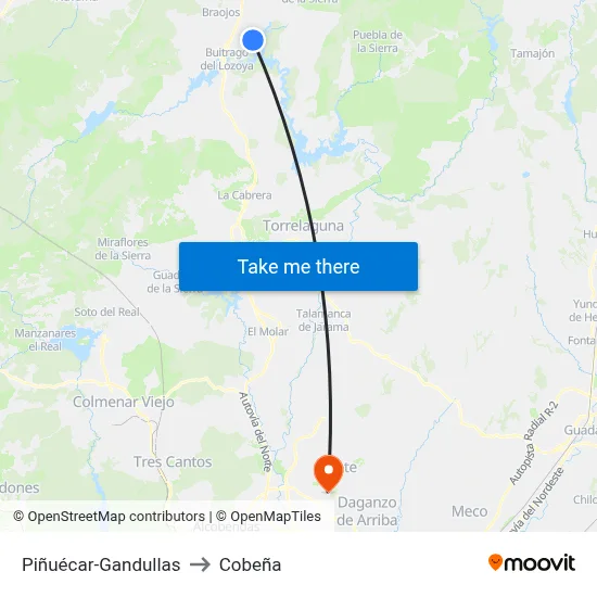 Piñuécar-Gandullas to Cobeña map