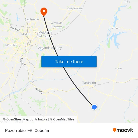 Pozorrubio to Cobeña map