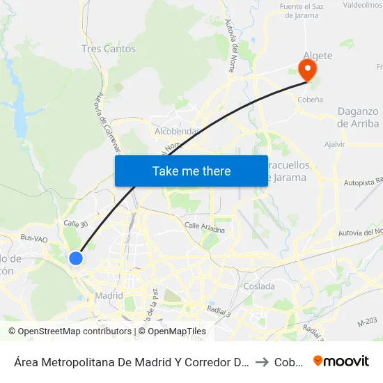 Área Metropolitana De Madrid Y Corredor Del Henares to Cobeña map