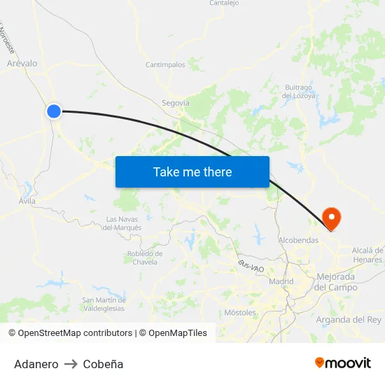 Adanero to Cobeña map
