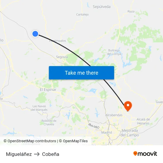 Migueláñez to Cobeña map