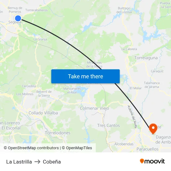 La Lastrilla to Cobeña map