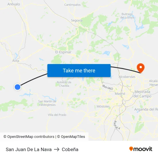 San Juan De La Nava to Cobeña map