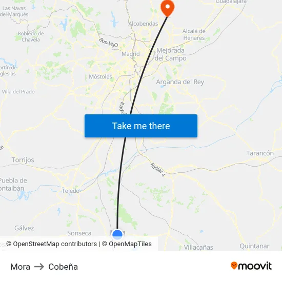 Mora to Cobeña map