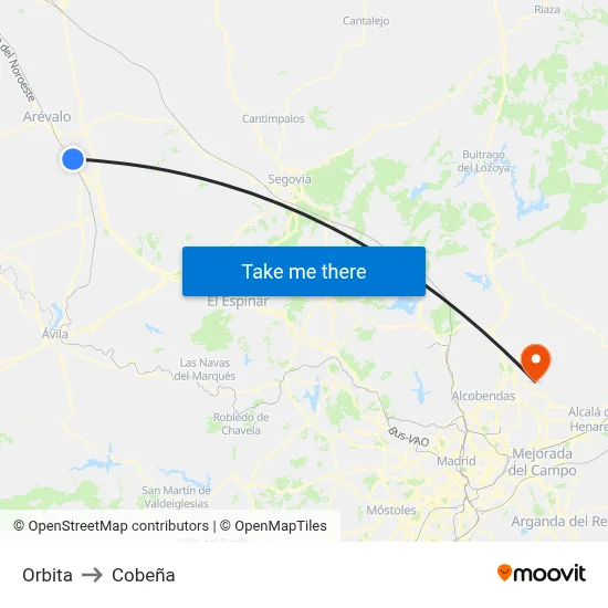 Orbita to Cobeña map