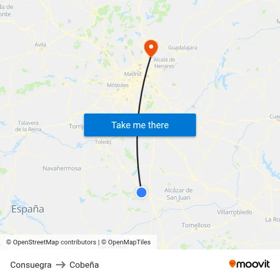 Consuegra to Cobeña map