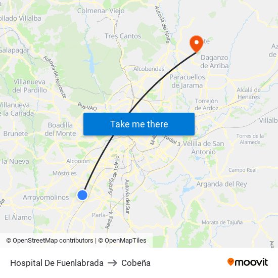 Hospital De Fuenlabrada to Cobeña map