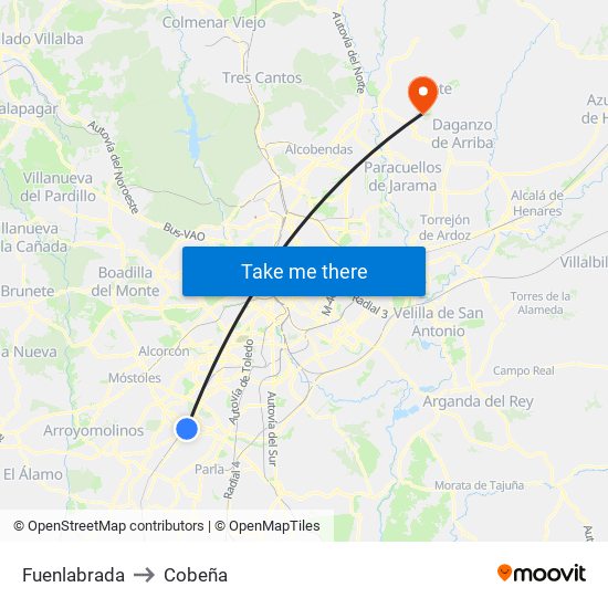 Fuenlabrada to Cobeña map