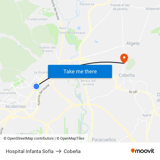 Hospital Infanta Sofía to Cobeña map
