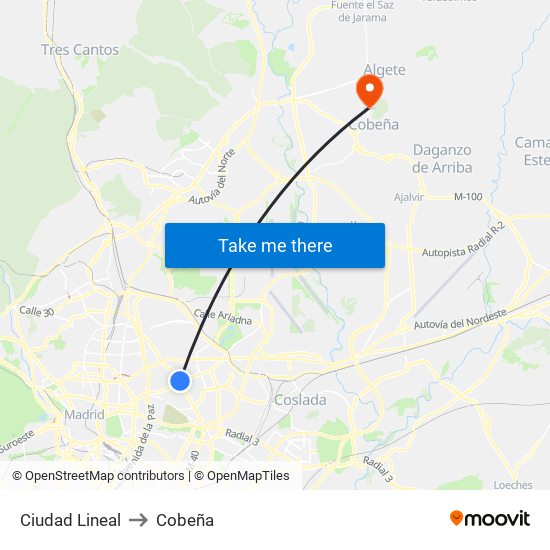 Ciudad Lineal to Cobeña map