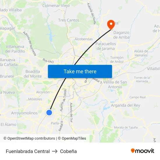 Fuenlabrada Central to Cobeña map