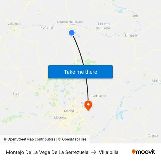 Montejo De La Vega De La Serrezuela to Villalbilla map
