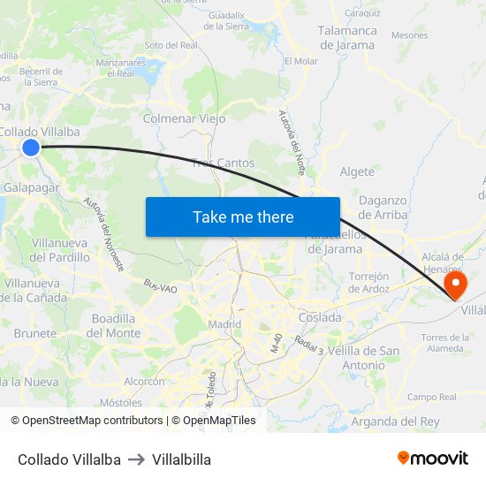 Collado Villalba to Villalbilla map