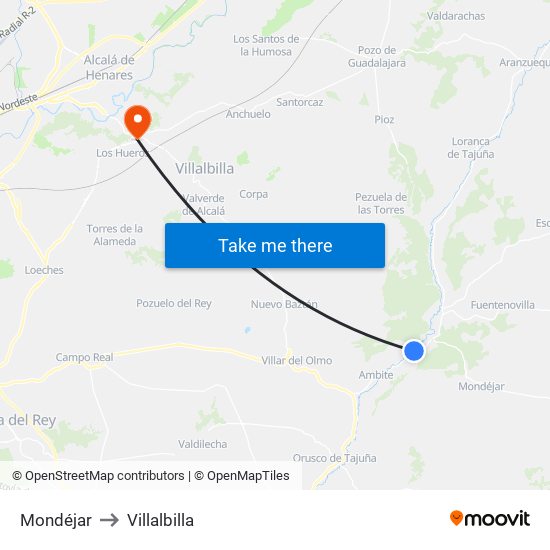 Mondéjar to Villalbilla map