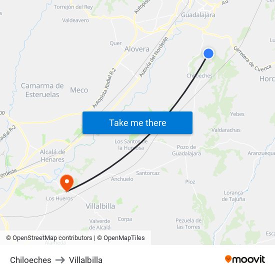 Chiloeches to Villalbilla map