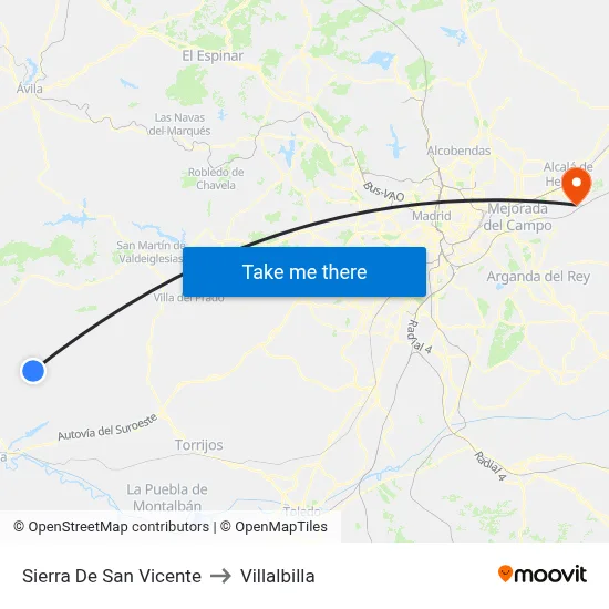 Sierra De San Vicente to Villalbilla map