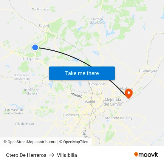 Otero De Herreros to Villalbilla map