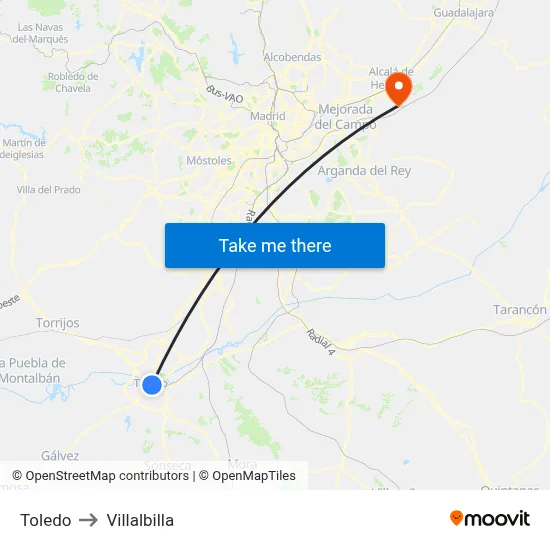 Toledo to Villalbilla map